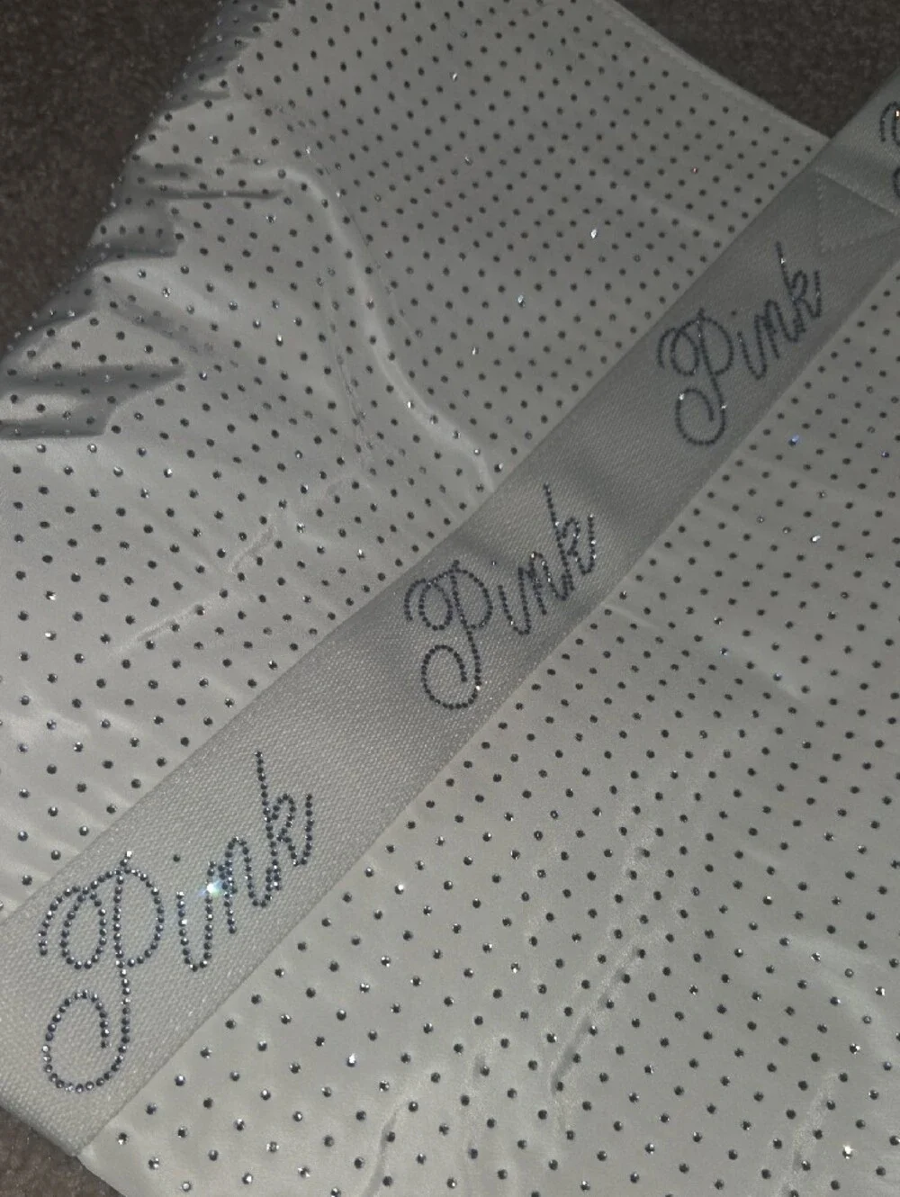 PINK Victoria's Secret White Perforated Tote with Branded Ribbon Straps - Picture 2 of 4